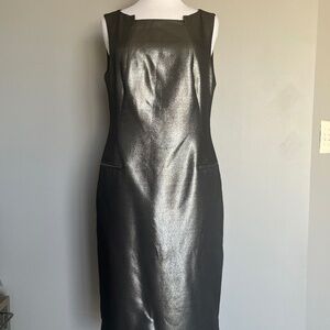 HUGO BOSS Dajena1 Silver Shimmer Cocktail Silk Sheath Pencil Sleeveles Dress